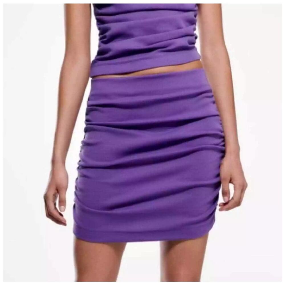 Zara Purple Mini Ruched Gathered Skirt Women's Small Night Out Chic‎ Party NWT